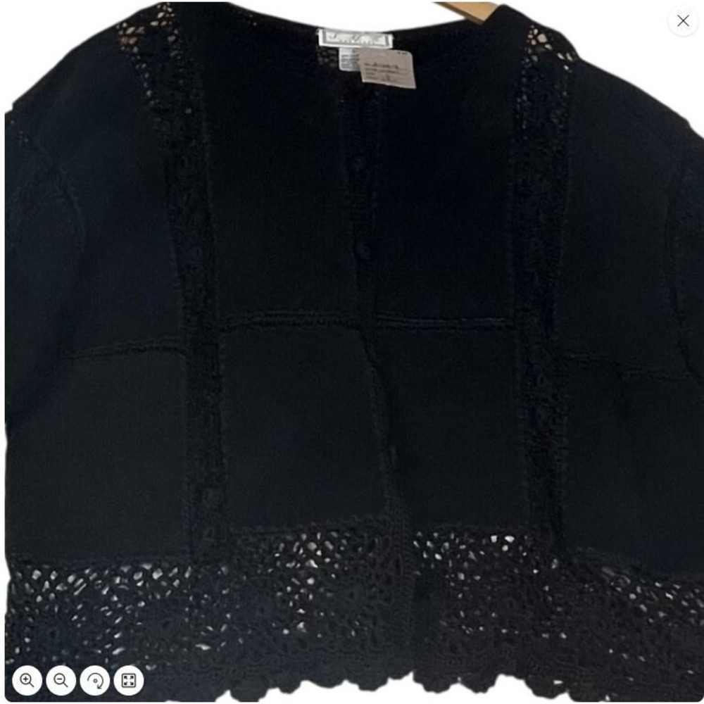 SMH Boutique Black Leather Crochet Trim Open Front Cardigan Jacket Large